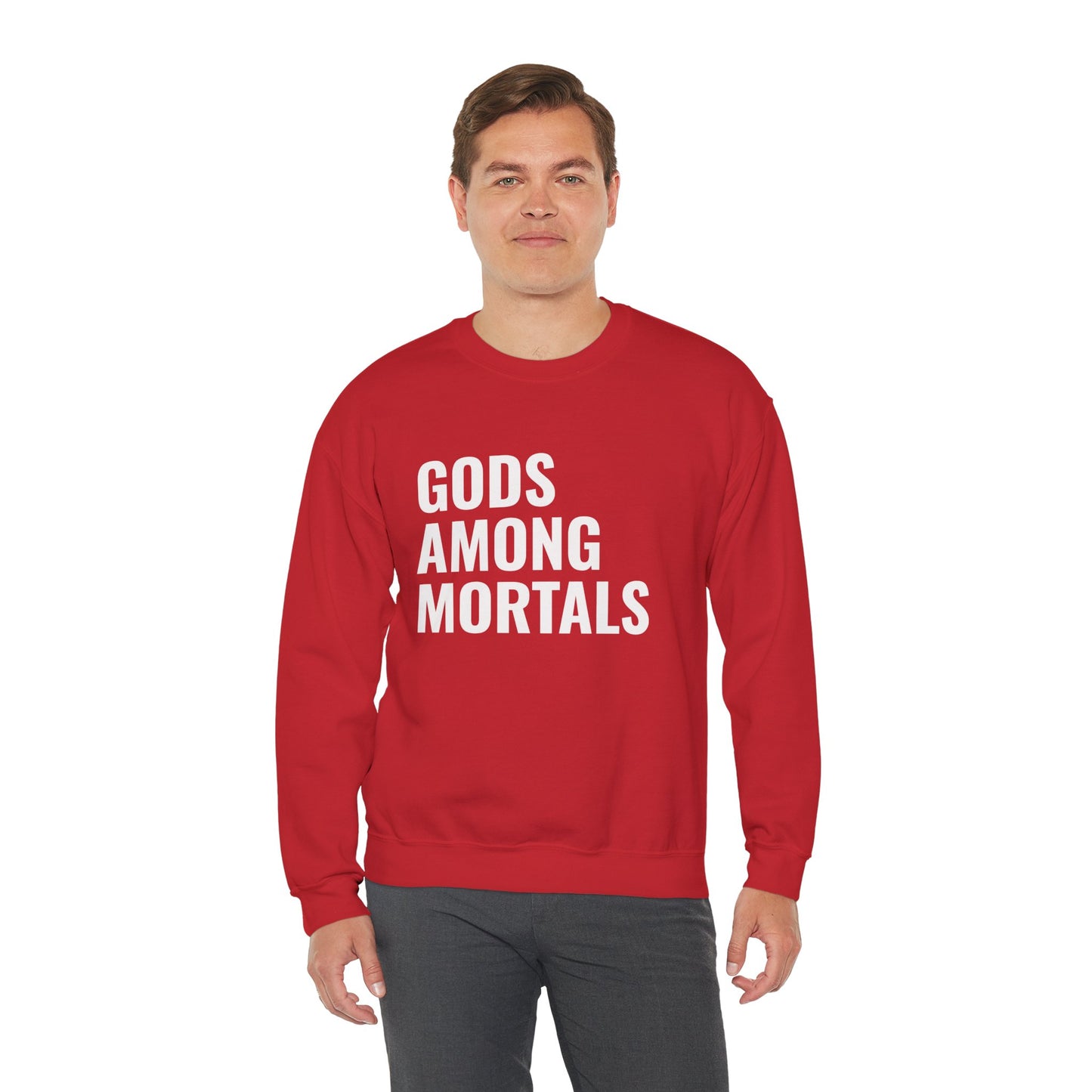Gods Among Mortals Crewneck Sweatshirt – Bold Text Graphic Pullover