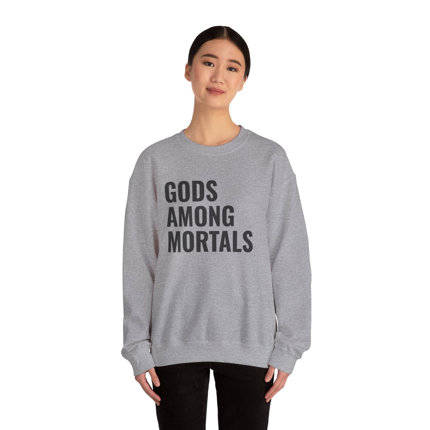 Gods Among Mortals Crewneck Sweatshirt – Bold Text Graphic Pullover