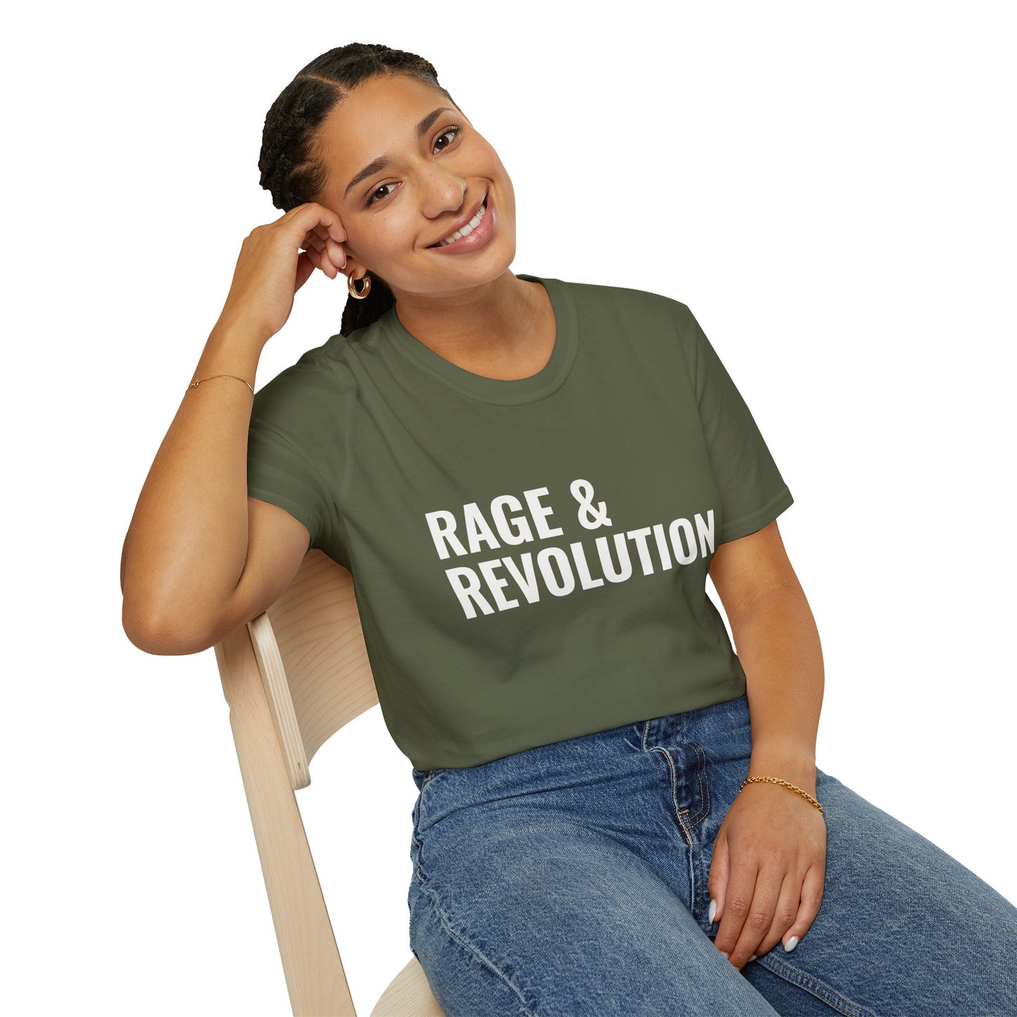 Rage & Revolution T-Shirt — Bold Political Slogan Tee with Coup d'Etat Back Accent