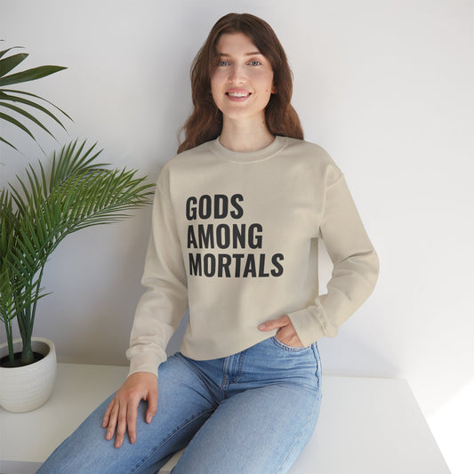 Gods Among Mortals Crewneck Sweatshirt – Bold Text Graphic Pullover