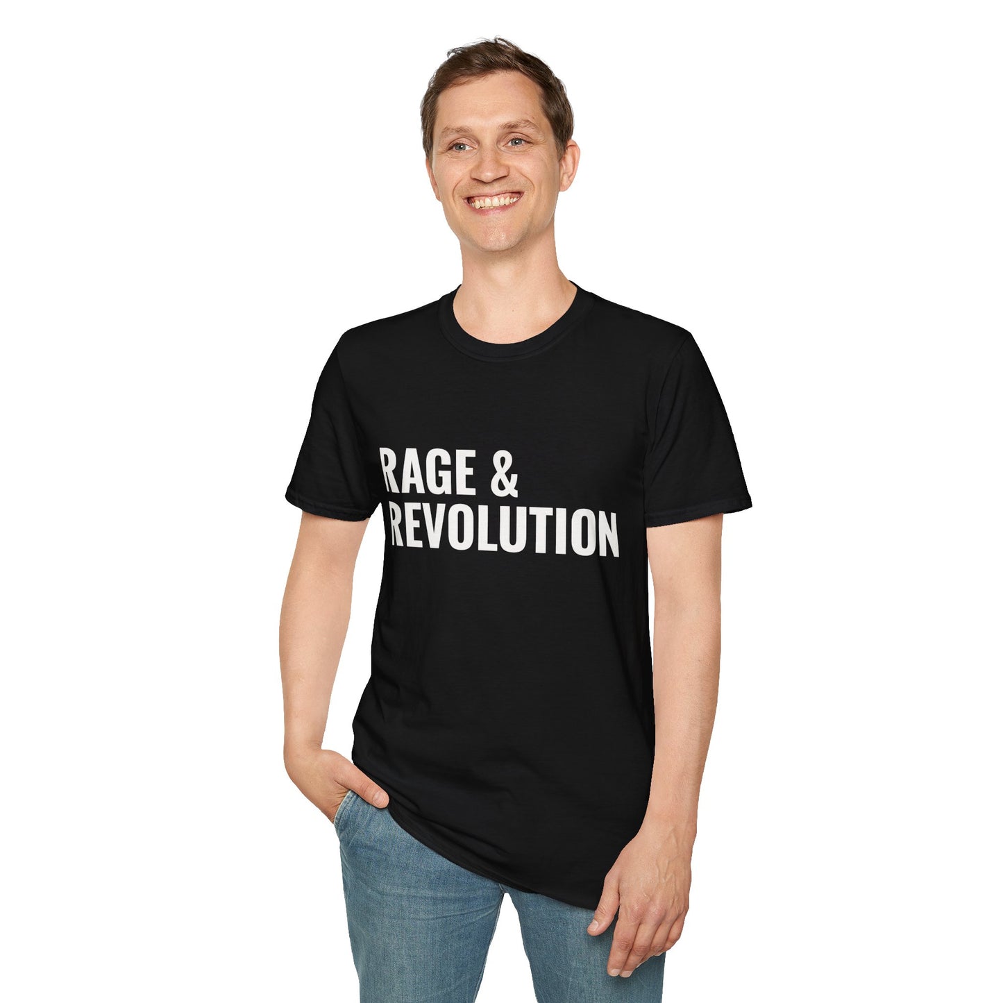 Rage & Revolution T-Shirt — Bold Political Slogan Tee with Coup d'Etat Back Accent