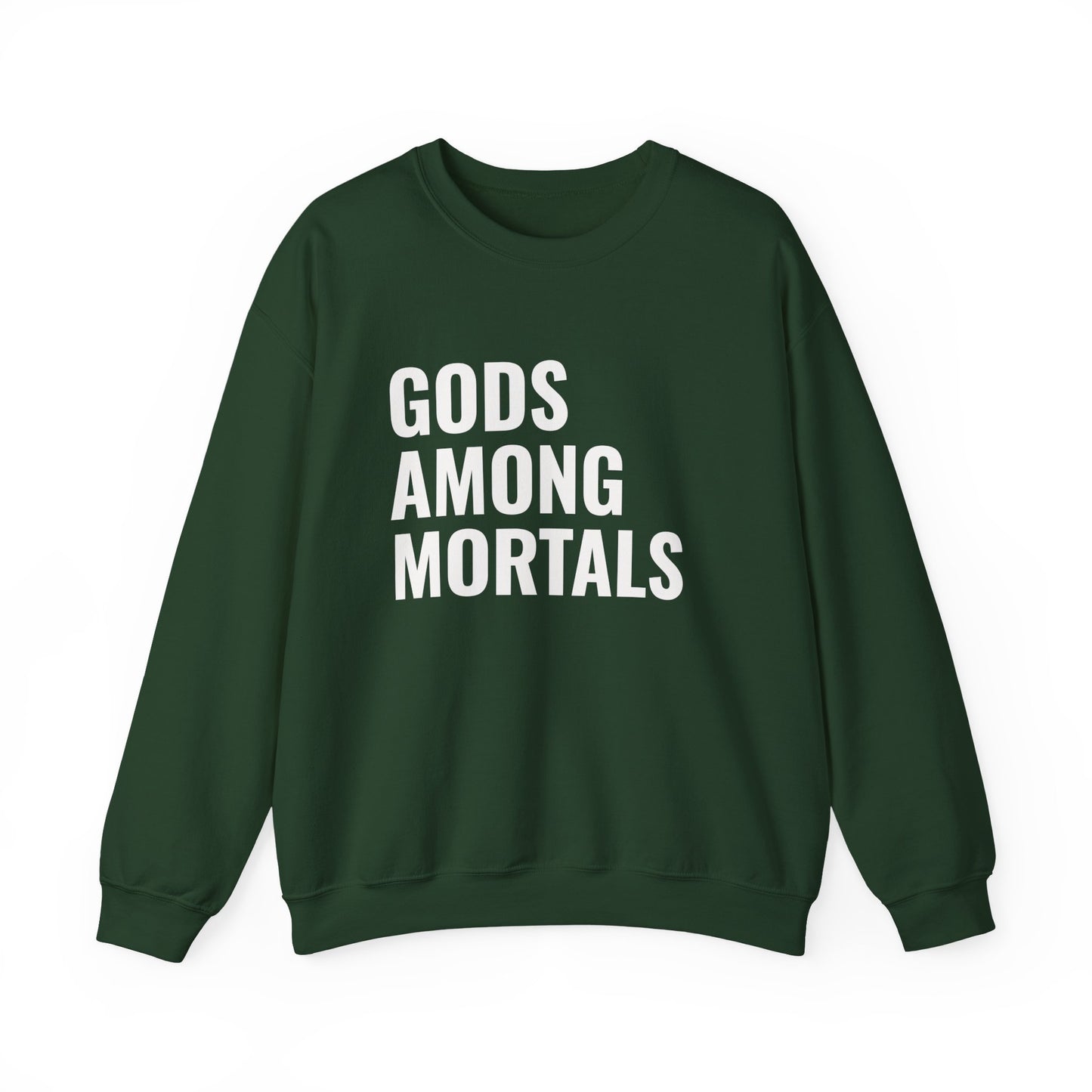 Gods Among Mortals Crewneck Sweatshirt – Bold Text Graphic Pullover