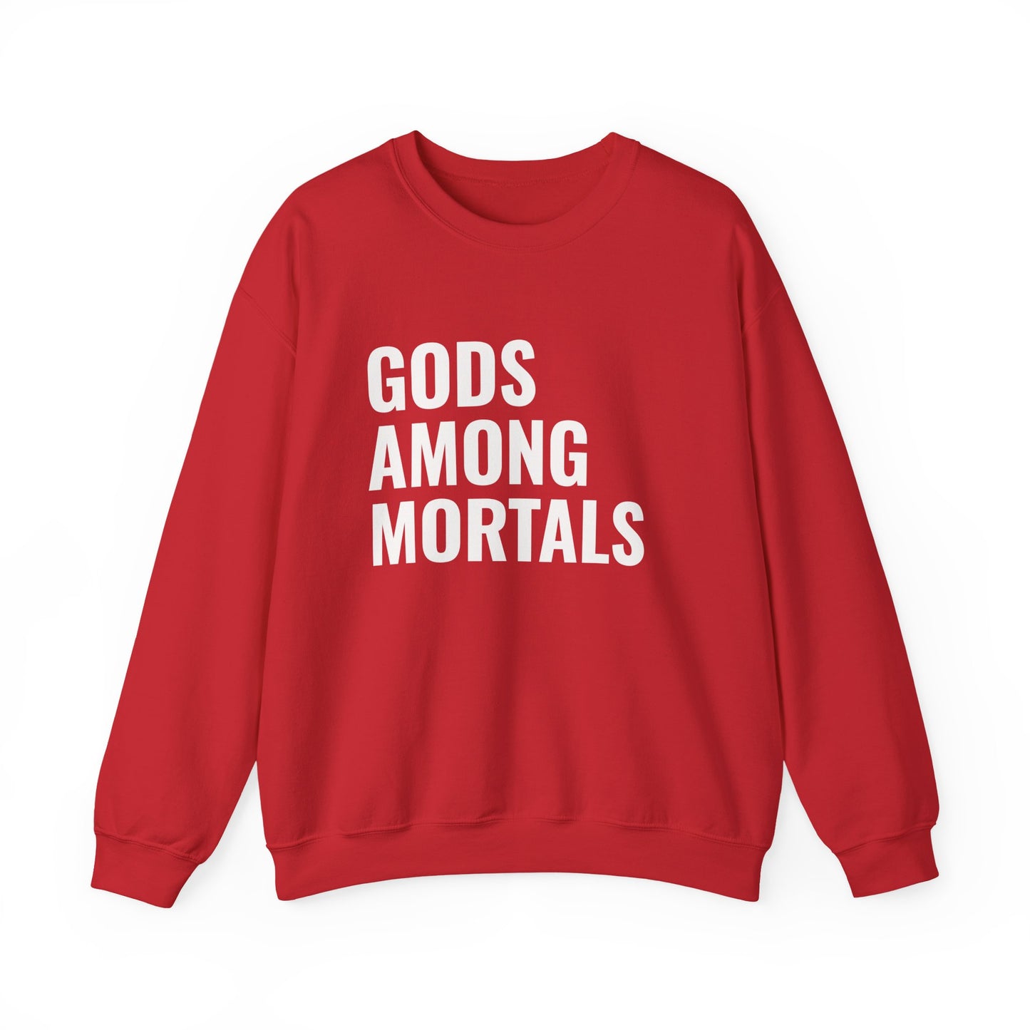 Gods Among Mortals Crewneck Sweatshirt – Bold Text Graphic Pullover