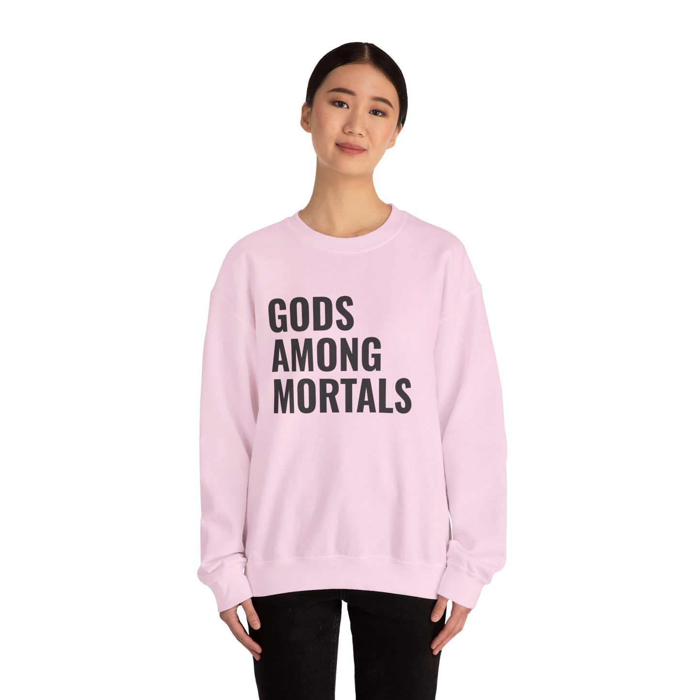 Gods Among Mortals Crewneck Sweatshirt – Bold Text Graphic Pullover