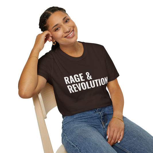 Rage & Revolution T-Shirt — Bold Political Slogan Tee with Coup d'Etat Back Accent
