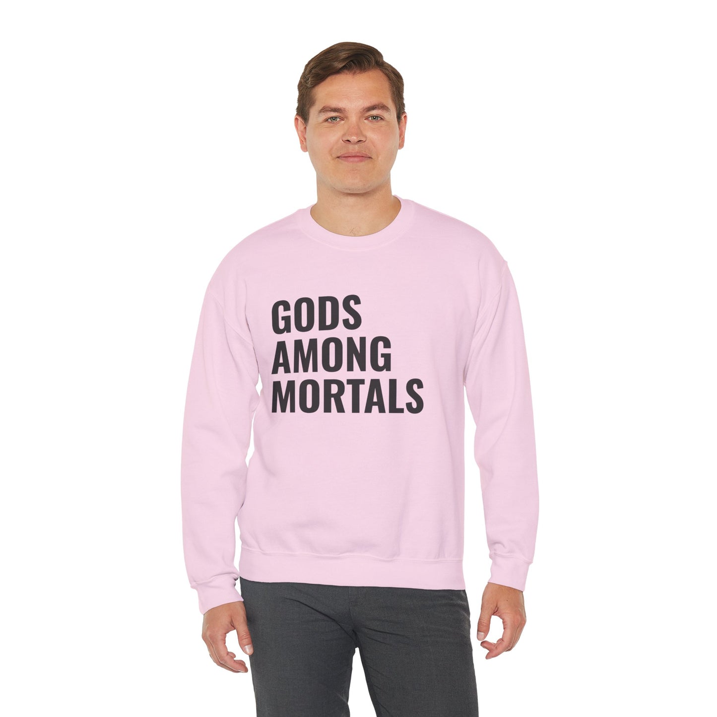 Gods Among Mortals Crewneck Sweatshirt – Bold Text Graphic Pullover