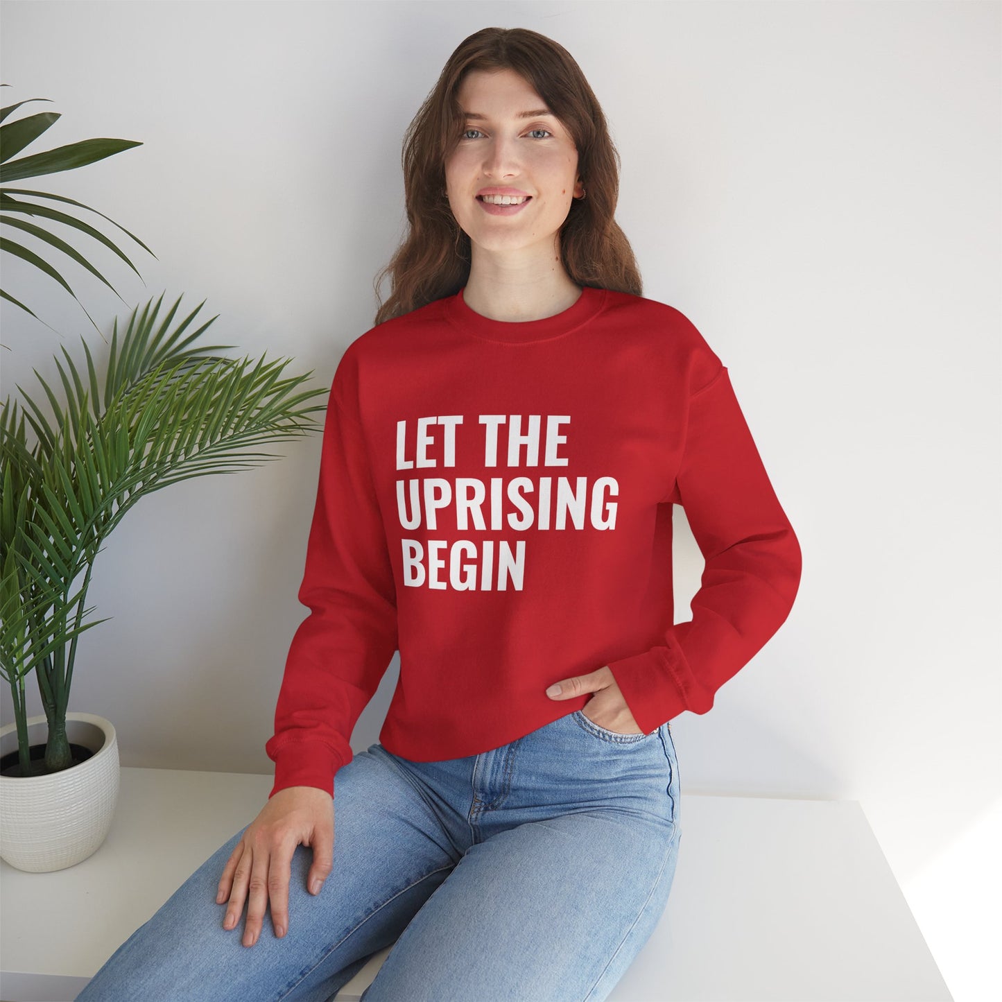 Let The Uprising Begin Sweatshirt - Graphic Crewneck with 'Coup D'État' Back Print