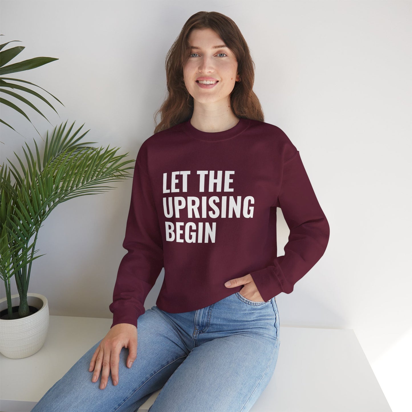 Let The Uprising Begin Sweatshirt - Graphic Crewneck with 'Coup D'État' Back Print