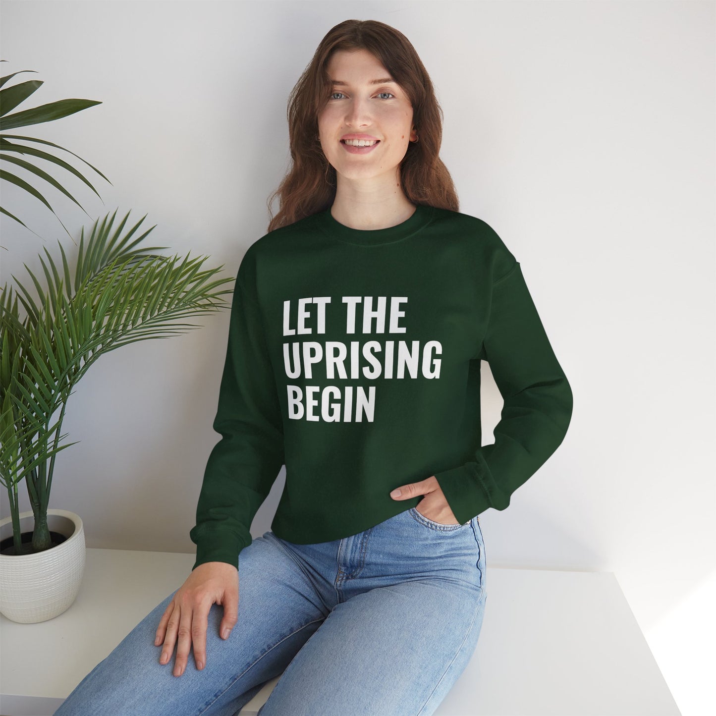 Let The Uprising Begin Sweatshirt - Graphic Crewneck with 'Coup D'État' Back Print