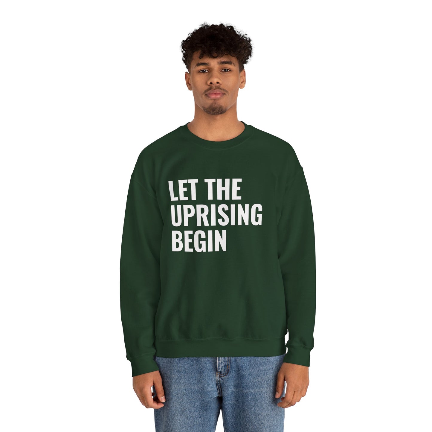 Let The Uprising Begin Sweatshirt - Graphic Crewneck with 'Coup D'État' Back Print