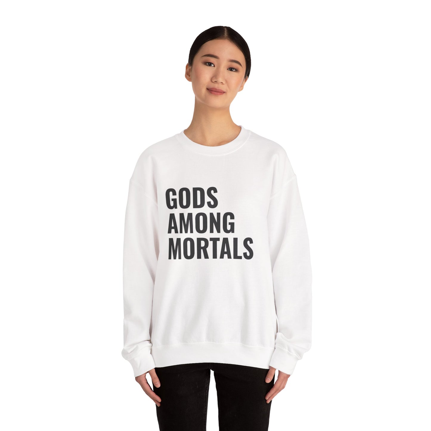 Gods Among Mortals Crewneck Sweatshirt – Bold Text Graphic Pullover