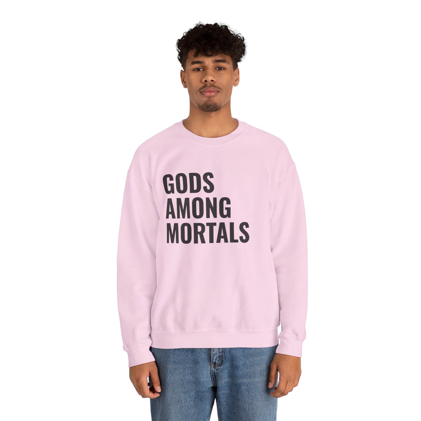 Gods Among Mortals Crewneck Sweatshirt – Bold Text Graphic Pullover