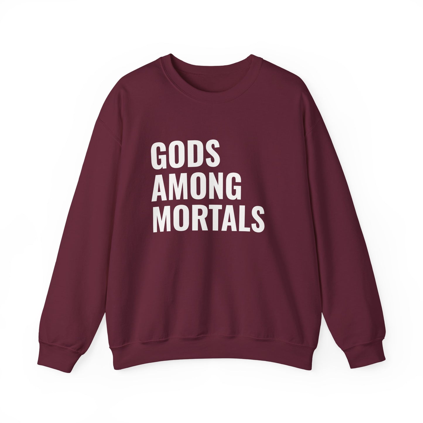 Gods Among Mortals Crewneck Sweatshirt – Bold Text Graphic Pullover