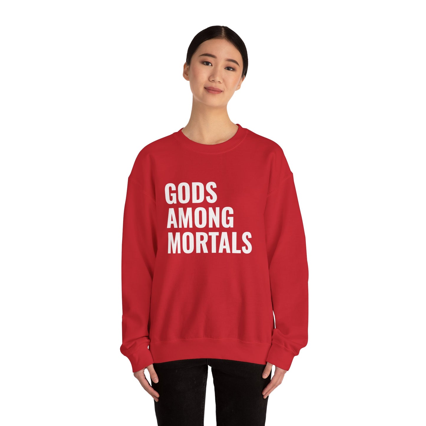 Gods Among Mortals Crewneck Sweatshirt – Bold Text Graphic Pullover