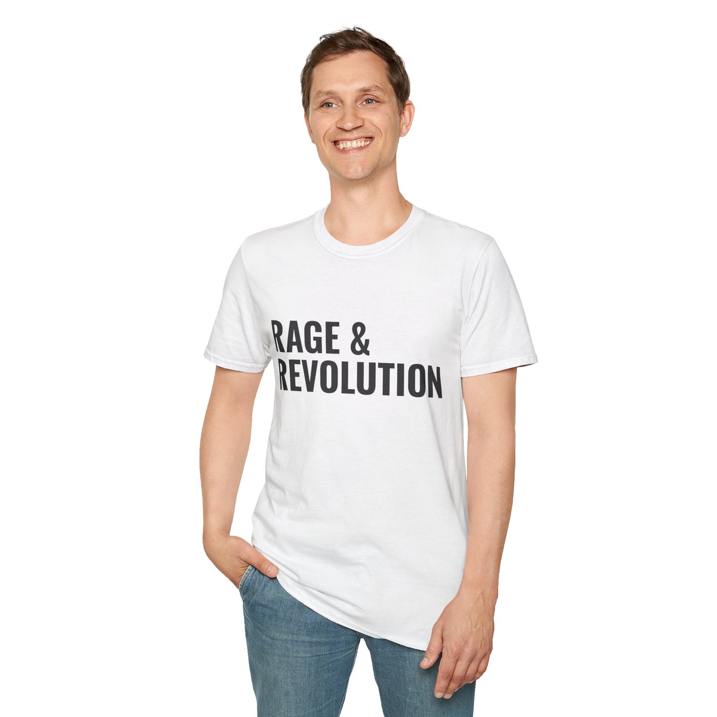 Rage & Revolution T-Shirt — Bold Political Slogan Tee with Coup d'Etat Back Accent