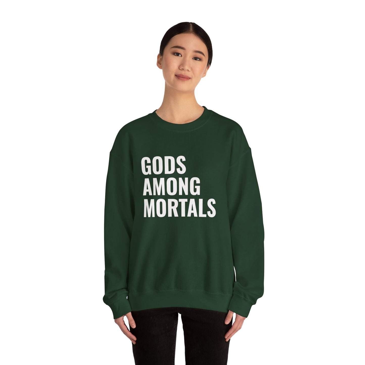 Gods Among Mortals Crewneck Sweatshirt – Bold Text Graphic Pullover