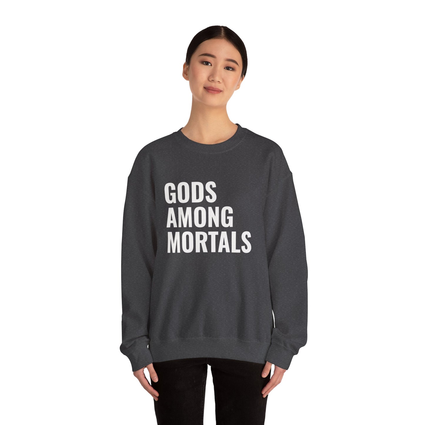 Gods Among Mortals Crewneck Sweatshirt – Bold Text Graphic Pullover