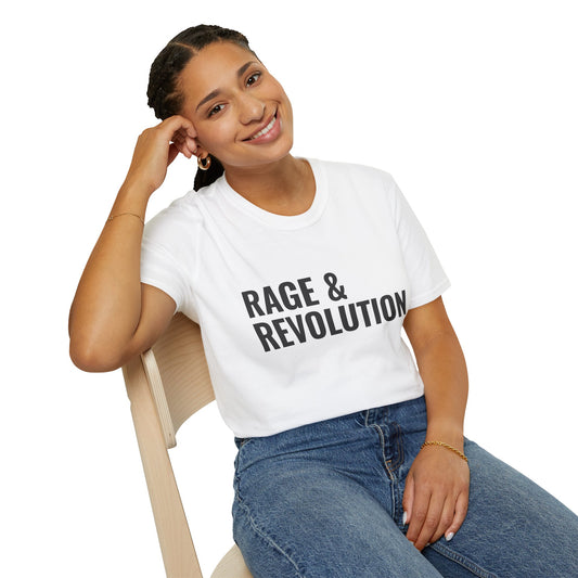 Rage & Revolution T-Shirt — Bold Political Slogan Tee with Coup d'Etat Back Accent