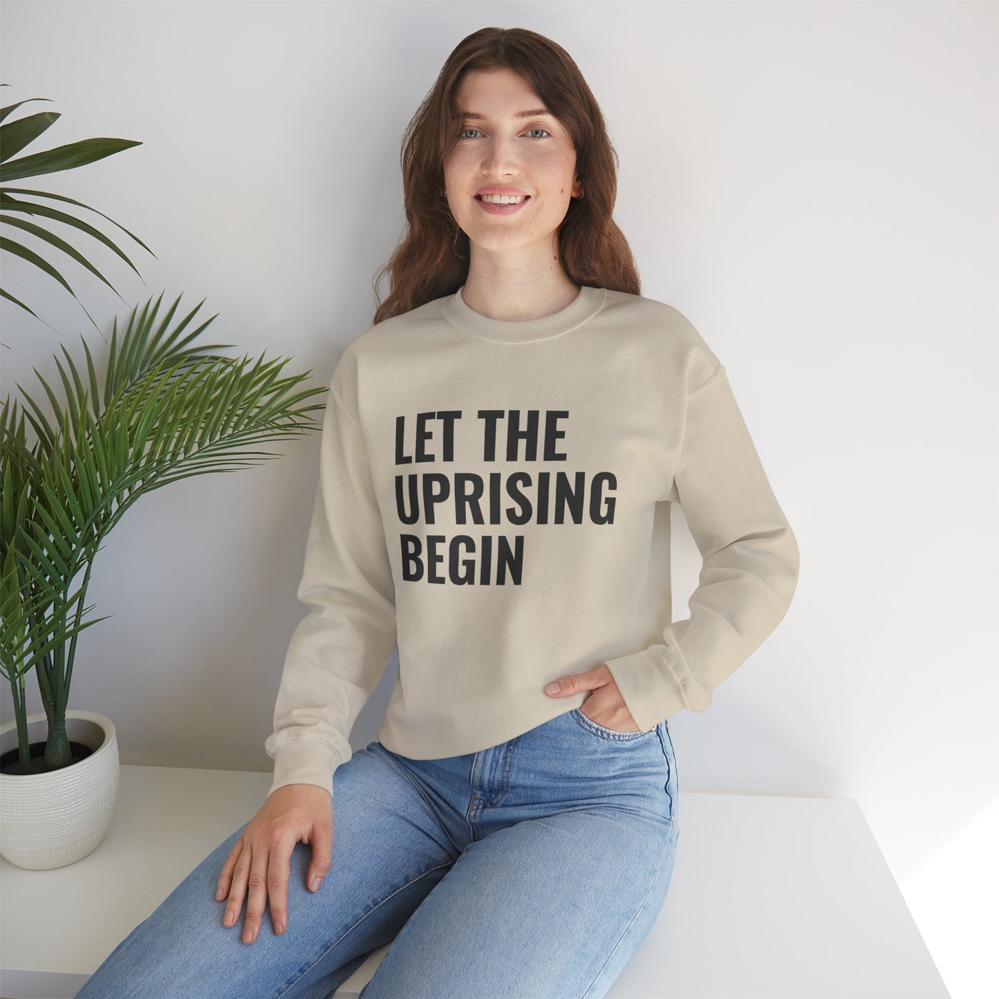 Let The Uprising Begin Sweatshirt - Graphic Crewneck with 'Coup D'État' Back Print